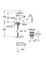 Grohe Start S hidegindítású mosdócsaptelep Click Clack leeresztővel, matt fekete 235512432