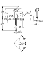 Grohe BauEdge egykaros mosdócsaptelep bidé kézizuhannyal, króm 23757001