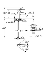 Grohe Eurosmart egykaros mosdócsaptelep ClickClack leeresztővel, S-es méret, króm 23968003