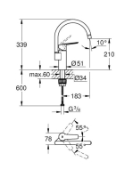 Grohe Start egykaros konyhai csaptelep elfordítható magas kifolyóval, króm 30469000
