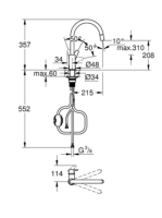 Grohe Start Curve egykaros konyhai csaptelep magas kifolyóval kihúzható fejjel, króm 30562000