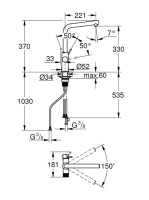 Grohe Blue Pure Minta L szűrő funkciós konyhai csaptelep, elfordítható kifolyóval, króm 30600000