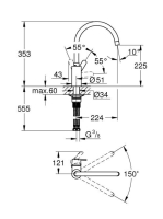 Grohe Get egykaros konyhai csaptelep elfordítható magas kifolyóval, króm 31494001
