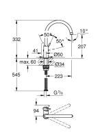 Grohe Start Classic egykaros konyhai csaptelep elfordítható magas kifolyóval, króm 31553001