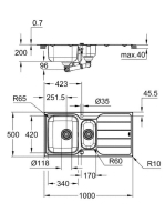 Grohe K500 Rozsdamentes acél mosogatótálca csepegtetővel 1000x500 mm, szatén 31572SD1