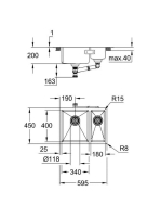 Grohe K700U Rozsdamentes acél mosogatótálca 595x450 mm, balos/szatén 31577SD1