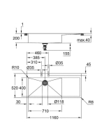 Grohe K1000 Rozsdamentes acél mosogatótálca 1160x520 csepegtetővel, balos/szatén 31581SD1