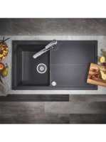 Grohe K400 Felülről beépíthető kompozit mosogatótálca csepegtetővel 860x500 mm, gránit fekete 31640AP0