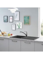 Grohe K400 Felülről beépíthető kompozit mosogatótálca csepegtetővel 860x500 mm, gránit fekete 31640AP0