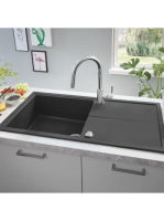 Grohe K400 Felülről beépíthető kompozit mosogatótálca csepegtetővel 1000x500 mm, gránit fekete 31641AP0
