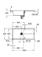 Grohe K400 Felülről beépíthető kompozit mosogatótálca csepegtetővel 1000x500 mm, gránit szürke 31641AT0