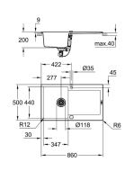 Grohe K500 Kompozit mosogatótálca csepegtetővel 860x500 mm, gránit fekete 31644AP0
