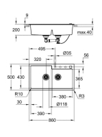 Grohe K500 Felülről beépíthető kompozit mosogatótálca 860x500 mm, gránit fekete 31649AP0