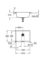 Grohe K700U Kompozit mosogatótálca 610x460, gránit fekete 31655AP0