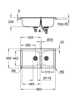 Grohe K700 Kompozit mosogatótálca 900x500 mm, gránit fekete 31658AP0