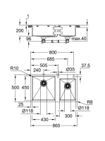 Grohe K700 Rozsdamentes acél mosogatótálca 860x500 mm, szatén 31855SD0
