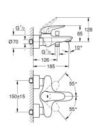 Grohe Wave egykaros fali kádcsaptelep zuhanyváltóval, króm 32286001