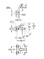 Grohe Eurosmart egykaros kádcsaptelep zuhanyszettel, króm 33302003