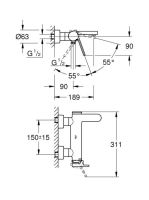 Grohe Plus egykaros kádcsaptelep zuhanyváltóval, króm 33553003