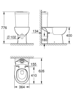 Grohe Bau Ceramic Álló WC csésze (falhoz) monoblokkos kombinációhoz, hátsó kifolyású 39349000