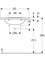 Geberit Vitalis akadálymentes mosdó 55x55 cm, csaplyuk nélkül, túlfolyóval 221556000