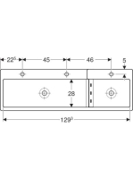 Geberit Bambini gyermekmosdó három mosdócsaptelephez 139x41,5 cm, túlfolyó nélkül, alacsonyabb mosdó bal oldalon 430300016
