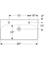 Geberit Smyle Square mosdó 90x48 cm, 2 csapfurattal és túlfolyóval 500.252.01.1