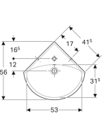 Geberit Selnova sarok kézmosó 59x56 cm, csaplyukkal és túlfolyóval 501.050.00.5