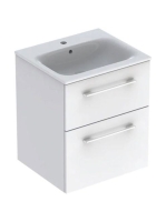 Geberit Selnova Square 2 fiókos mosdószekrény 55 cm, keskeny peremű mosdóval, magasfényű fehér 501.232.00.1