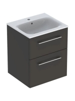 Geberit Selnova Square 2 fiókos mosdószekrény 55 cm, keskeny peremű mosdóval, matt láva 501.233.00.1