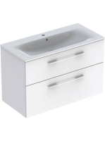 Geberit Selnova Square 2 fiókos mosdószekrény 100 cm, keskeny peremű mosdóval, magasfényű fehér 501.244.00.1