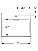 Geberit One mosdó hátsó lefolyóval 60x48 cm csaplyukkal és túlfolyó nélkül, KeraTect, fehér 505.034.00.1