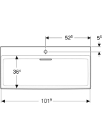 Geberit One mosdó hátsó lefolyóval 105x48 cm csaplyukkal és túlfolyó nélkül, KeraTect, fehér 505.046.00.1