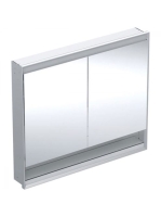 Geberit One 2 ajtós tükrös szekrény nyitott polccal 90x105, ComfortLight világítással, alumínium 505.824.00.1