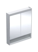 Geberit One tükrös szekrény nyitott polccal és világítással 75x90 cm, két ajtóval, alumínium 505.832.00.1