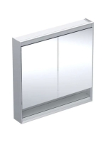 Geberit One tükrös szekrény nyitott polccal és világítással 90x90 cm, két ajtóval, alumínium 505.833.00.1