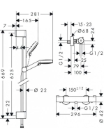 Hansgrohe Crometta zuhanyrendszer Vario 65 cm zuhanyrúddal és termosztáttal, króm/fehér 27812400