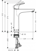Hansgrohe Focus mosdócsaptelep 190 kétféle átfolyási mennyiséggel és automata leereszővel 31658000