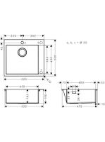 Hansgrohe S71 beépíthető mosogató 450 lefolyókészlet nélkül rozsdamentes acél hatású 43301800
