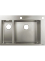 Hansgrohe S71 kétmedencés beépíthető mosogató 75,5x50 cm, lefolyókészlet nélkül rozsdamentes acél hatású 43310800