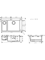 Hansgrohe S71 kétmedencés beépíthető mosogató 75,5x50 cm, lefolyókészlet nélkül rozsdamentes acél hatású 43310800