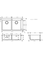 Hansgrohe S71 kétmedencés beépíthető mosogató 2 furattal, lefolyókészlet nélkül rozsdamentes acél hatású 43311800