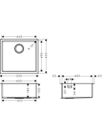 Hansgrohe S71 munkalap alá rögzíthető mosogató 450 csapfurat és lefolyókészlet nélkül rozsdamentes acél hatású 43426800