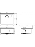 Hansgrohe S71 munkalap alá rögzíthető mosogató 500 csapfurat és lefolyókészlet nélkül rozsdamentes acél hatású 43427800