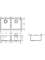 Hansgrohe S71 munkalap alá rögzíthető 2 medencés mosogató, csapfurat és lefolyókészlet nélkül rozsdamentes acél hatású 43430800