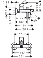 Hansgrohe Logis Egykaros falsíkon kívüli kádcsaptelep, króm 71400000