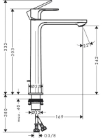 Hansgrohe Rebris S Hidegindítású magas mosdócsaptelep 240 EcoSmart+ funkcióval és automata lefolyógarnitúrával 72590000