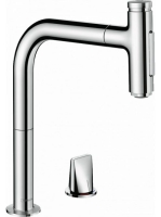 Hansgrohe Metris Select M71 2 lyukú króm konyhai mosogató csaptelep 200, kihúzható zuhanyfejjel 73819000
