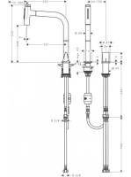 Hansgrohe Metris Select M71 2 lyukú rozsdamentes acél hatású konyhai mosdócsaptelep 200, kihúzható zuhanyfejjel 73819800