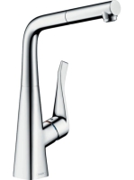 Hansgrohe Metris M71 konyhai csaptelep L-kifolyóval EcoSmart 320, kihúzható kifolyóval és sBox, króm 73828000